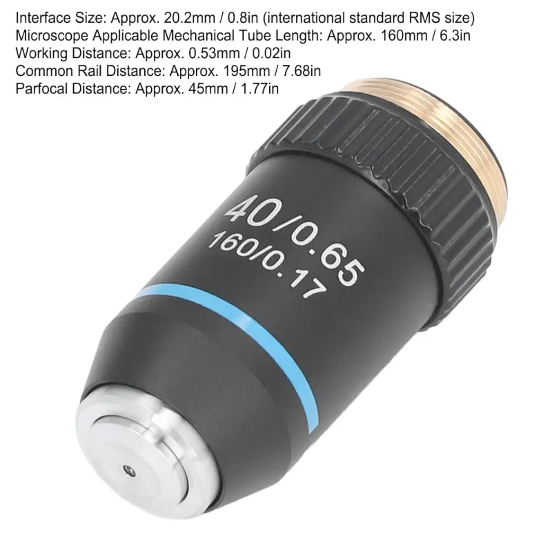 40X Achromatic Microscope Objective, 20.2mm Thread Standard RMS Black 195 High Magnification Objective Lens